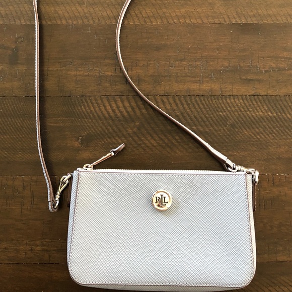 ✨Lauren Ralph Lauren Light Baby Blue Leather Crossbody Bag Summer Preppy Resort - Picture 8 of 8